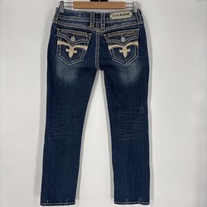 Rock Revival Womens Dara‎ Capri Jeans Size 28 Blue Distressed Embroidered Street